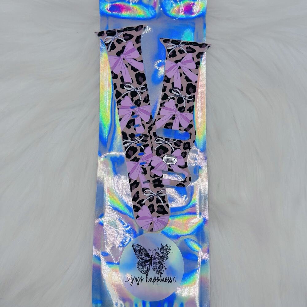 New Pink Bow & Leopard Watch Band For Apple Watch 42mm / 44mm / 45mm /49mm
